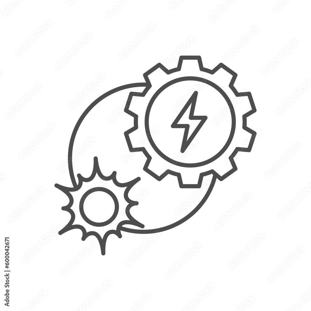 Sun energy related vector linear icon. Gear,lightning. Eco energy. Vector outline illustration Isolated on white background. Editable stroke Sun energy related vector linear icon. Gear,lightning. Eco energy. Vector outline illustration Isolated on white background. Editable stroke