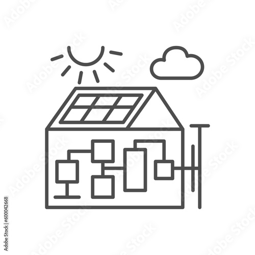 Solar power system related vector linear icon. Ecological power generation. Electricity supply. Vector outline illustration Isolated on white background. Editable stroke