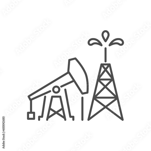 Oil rig and pump related vector linear icon. Isolated on white background. Vector illustration. Editable stroke