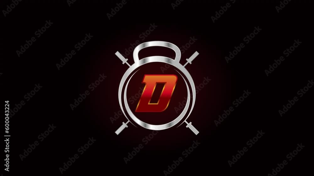 English alphabet D with gym and fitness sign logo video animation English alphabet D with gym and fitness sign logo video animation