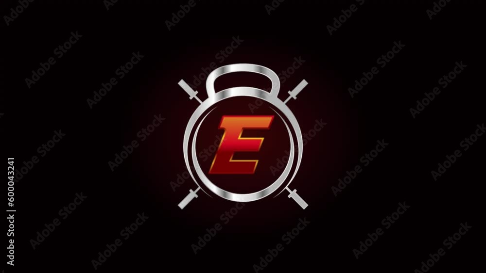 English alphabet E with gym and fitness sign logo video animation English alphabet E with gym and fitness sign logo video animation
