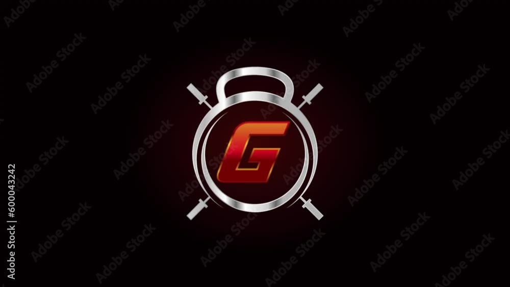 English alphabet G with gym and fitness sign logo video animation English alphabet G with gym and fitness sign logo video animation