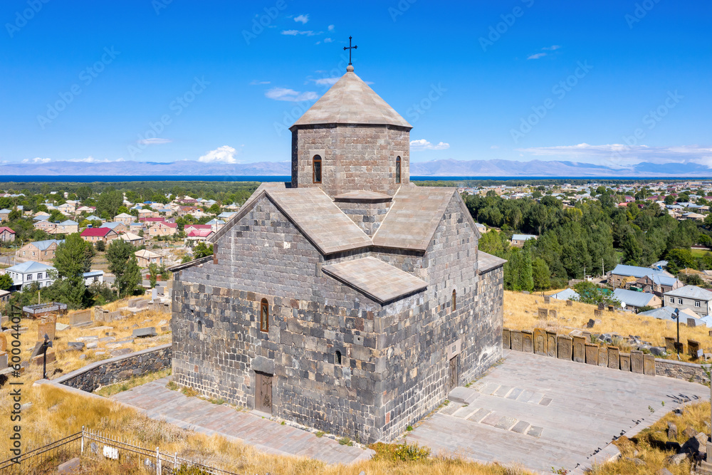 Drone view of Kotavank church on sunny summer day. Nerkin Getashen, Gegharkunik Province, Armenia.