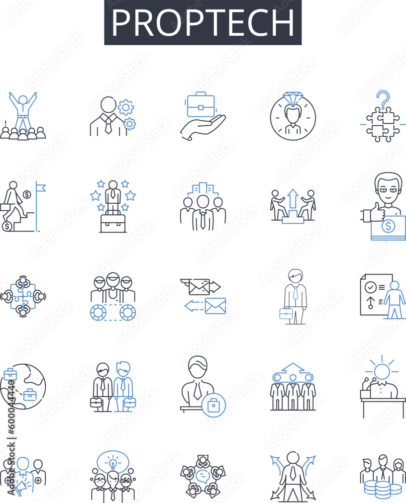 Proptech line icons collection. Property technology, Real estate tech, Proprietary technology, Building technology, Construction technology, Facility management technology, Home tech vector and linear Proptech line icons collection. Property technology, Real estate tech, Proprietary technology, Building technology, Construction technology, Facility management technology, Home tech vector and linear