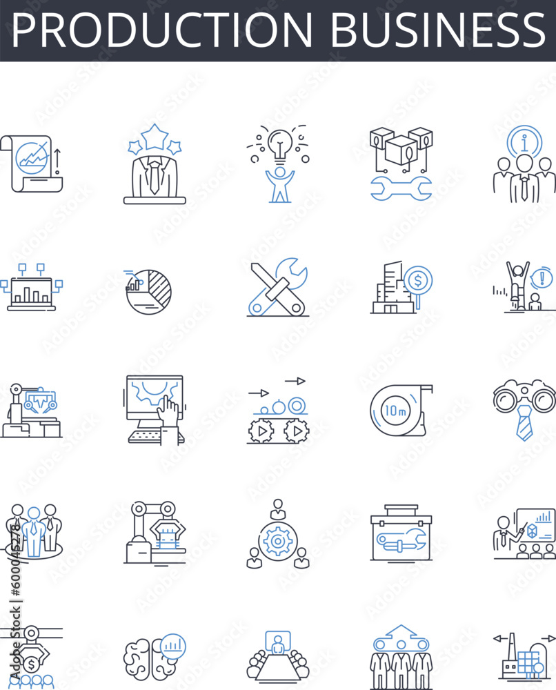 Production business line icons collection. Manufacturing industry, Service sector, Retail business, Agricultural enterprise, Financial institution, Educational institution, Healthcare provider vector Production business line icons collection. Manufacturing industry, Service sector, Retail business, Agricultural enterprise, Financial institution, Educational institution, Healthcare provider vector