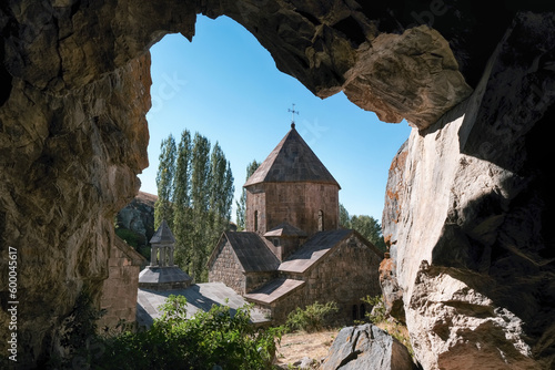 View of Vanevank church from the cave. Artsvanist, Gegharkunik Province, Armeni.a photo