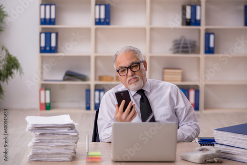 Old male employee working in the office