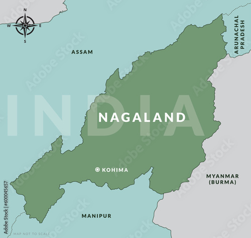 State of Nagaland India with capital city Kohima hand drawn map photo