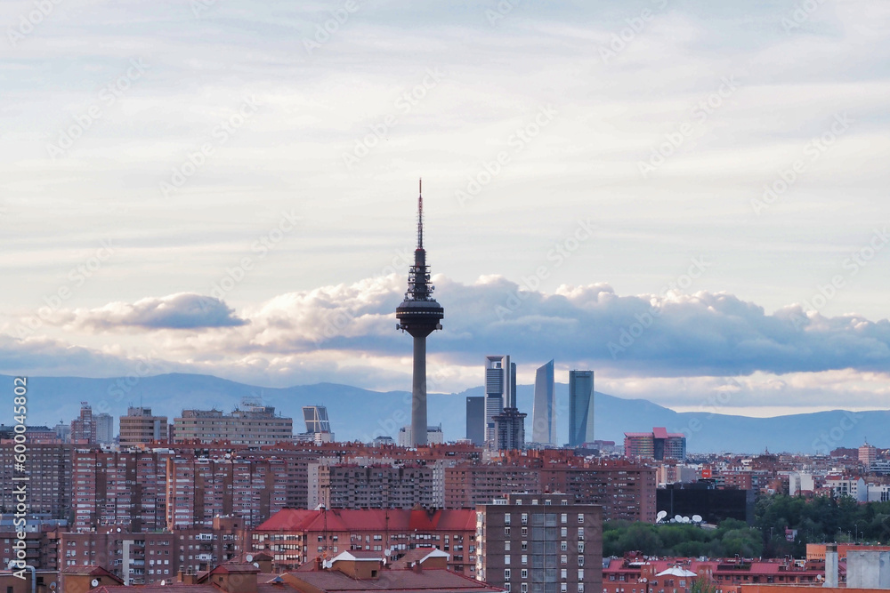 view of madrid at sunset with its skyscrapers