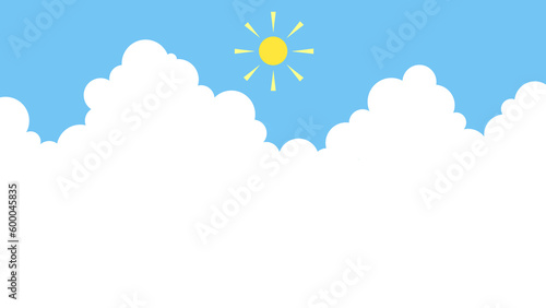 入道雲と太陽と青空のシンプルなイラスト背景素材
