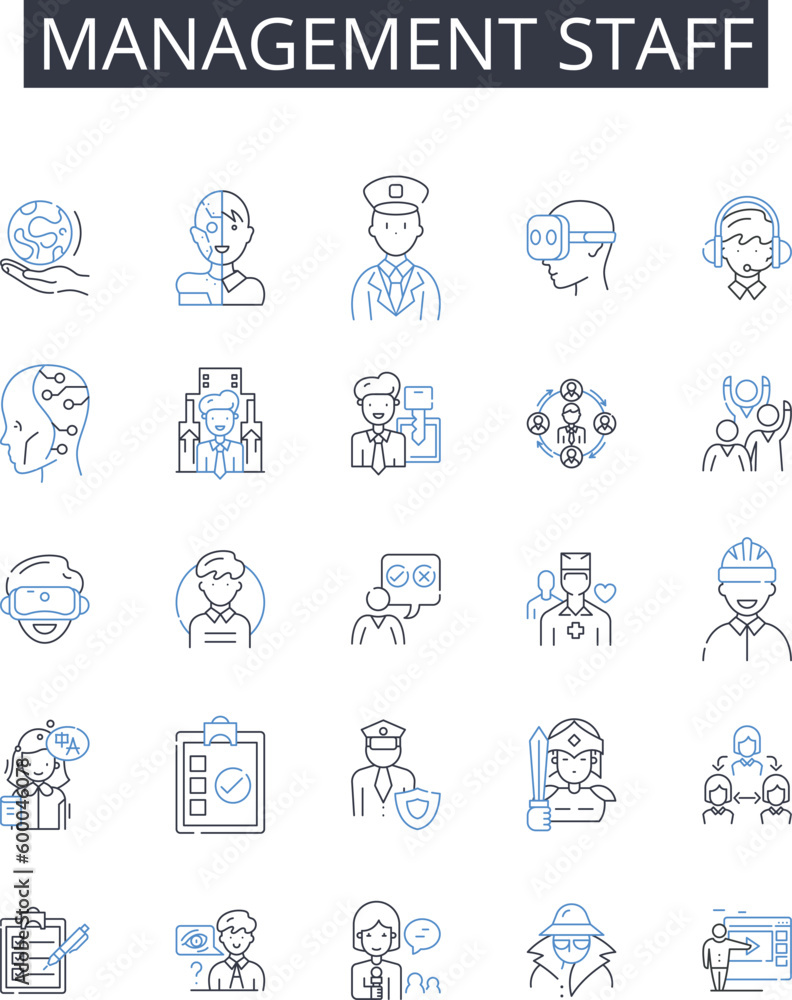 Management staff line icons collection. Executive team, Administration staff, Managing directors, Supervisory personnel, Operation managers, Coordinating team, Department heads vector and linear