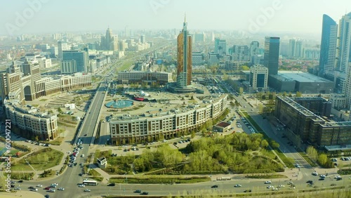 View of city center of Nur Sultan, Astana the capital of Kazakhstan. Shooting from a drone in Astana