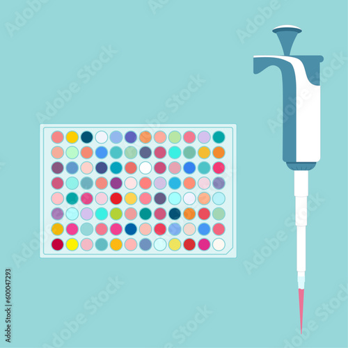 Pipette pipet and 96 well plate science laboratory vector elements