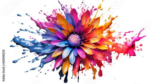abstract flower liquid paint splashing colourful daisy. Generative AI