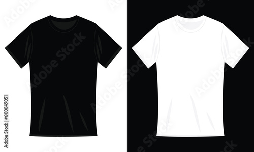 White and black t-shirt mockup. Sport blank shirt template, men and women clothes for fashion clothing realistic uniform for advertising textile print vector set