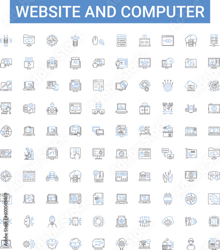 Website and computer outline icons collection. website, computer, internet, browsing, surfing, search, engine vector illustration set. optimization, design, development line signs