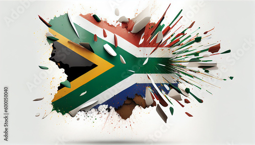 South African Flag with liquid splashes. Generative AI photo