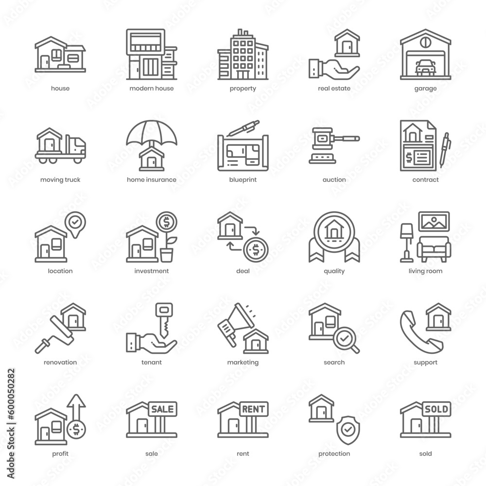 Property icon pack for your website design, logo, app, and user interface. Property icon outline design. Vector graphics illustration and editable stroke.