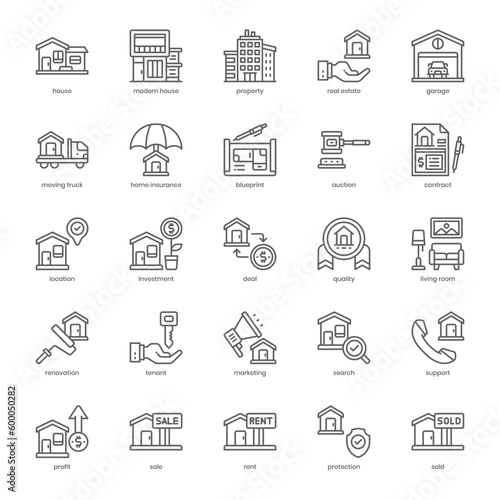 Property icon pack for your website design, logo, app, and user interface. Property icon outline design. Vector graphics illustration and editable stroke.