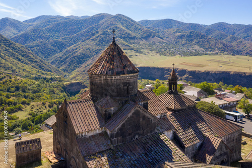 Drone view of Haghpat Monastery (unesco world heritage site) on sunny summer day. Lori Province, Armenia. photo