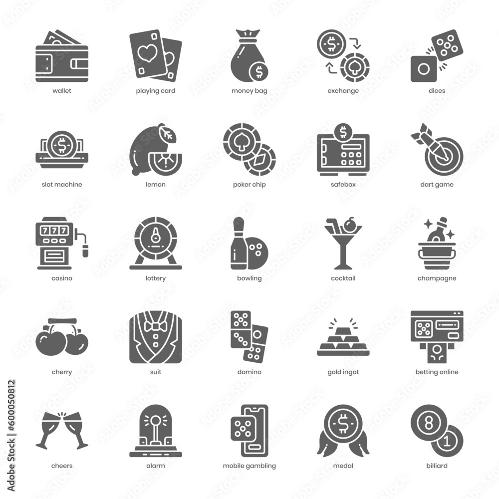Casino icon pack for your website design, logo, app, and user interface. Casino icon glyph design. Vector graphics illustration and editable stroke. Casino icon pack for your website design, logo, app, and user interface. Casino icon glyph design. Vector graphics illustration and editable stroke.