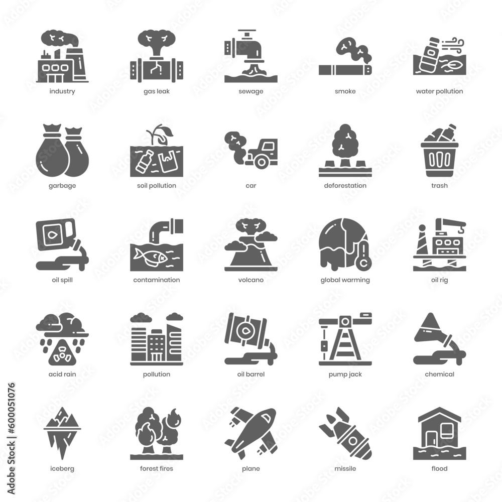 Pollution icon pack for your website design, logo, app, and user interface. Pollution icon glyph design. Vector graphics illustration and editable stroke.