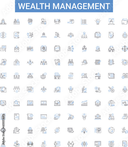 Wealth management vector line icons set. Wealth, Management, Investment, Portfolio, Finance, Security, Planning illustration outline concept symbols and signs