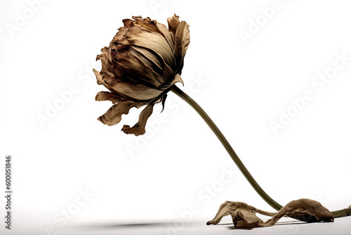 wilted flower isolated on white, fragility of life. Generative AI photo