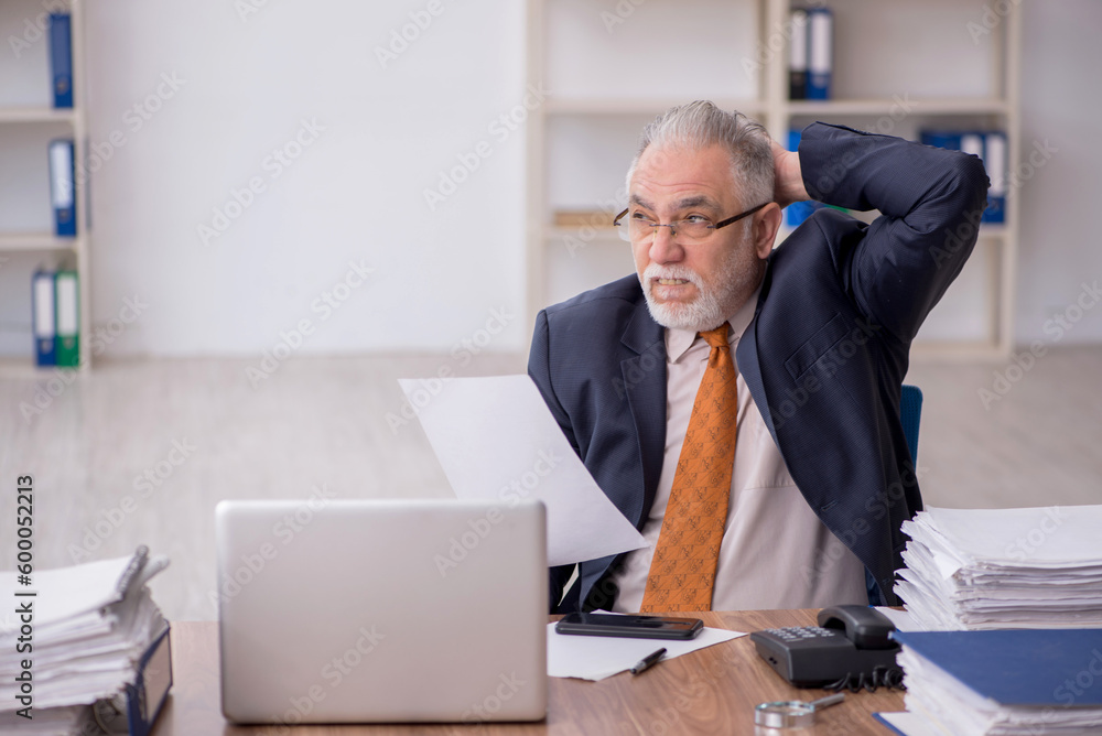 Old male employee working in the office Old male employee working in the office