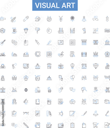 visual art outline icons collection. Painting, Drawing, Sculpture, Printmaking, Collage, Photography, Mixed-Media vector illustration set. Ceramics, Assemblage, Installation line signs