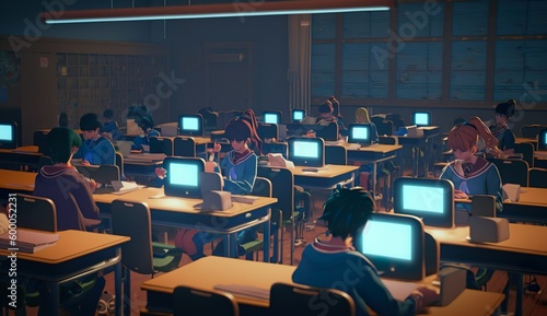 generative ai,  The students are shown sitting in front of their computer screens, with looks of confusion, frustration, and helplessness on their faces. photo