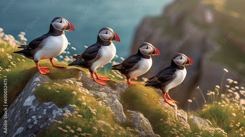 Atlantic puffin , also known as the common puffin, is a species of seabird in the auk family Generative AI Atlantic puffin , also known as the common puffin, is a species of seabird in the auk family Generative AI