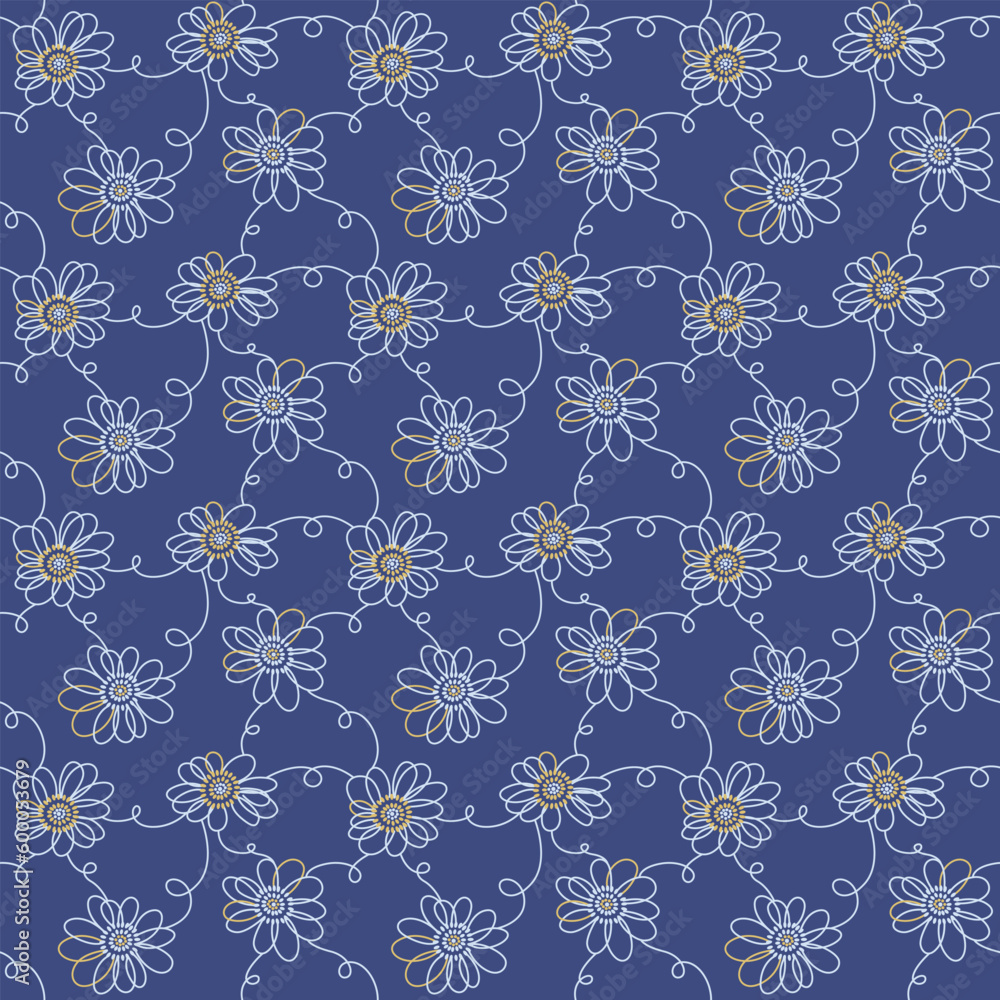 Japanese Swirl Line Flower Vector Seamless Pattern Japanese Swirl Line Flower Vector Seamless Pattern