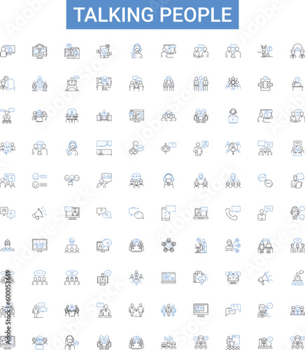 Talking people outline icons collection. Conversing, Chattering, Chatting, Discussing, Dialoguing, Interacting, Speaking vector illustration set. Communicating, Gossiping, Prating line signs