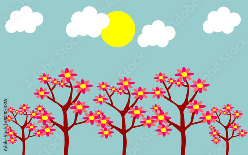 flowers background illustration with pink yellow and blue color  © AriefRachman