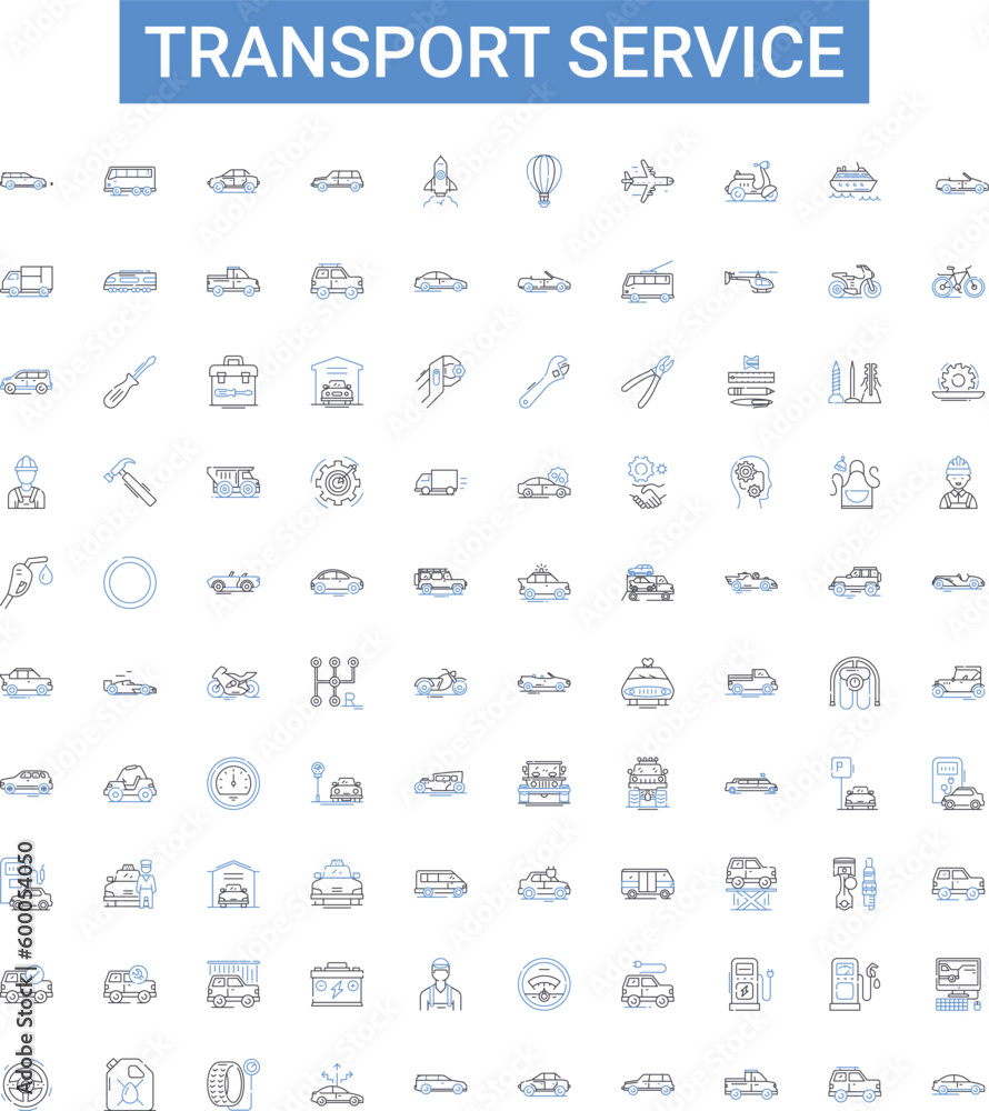 Transport service outline icons collection. Transportation, Shipping, Delivery, Courier, Logistics, Freight, Moving vector illustration set. Hauling, Cruise, Rail line signs Transport service outline icons collection. Transportation, Shipping, Delivery, Courier, Logistics, Freight, Moving vector illustration set. Hauling, Cruise, Rail line signs