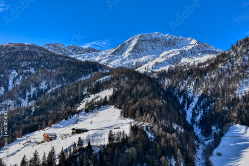 Virgen, Virgental, Winter, verschneit, Schnee, weiß, Weiler, Bauernhof, Gehöft, Tradition, Jahreszeit, Lasörlinggruppe, Berg, Welzelach, Rain, Gries, Niedermauern, Iseltal, Isel, Baum, kahl, Laubbaum,