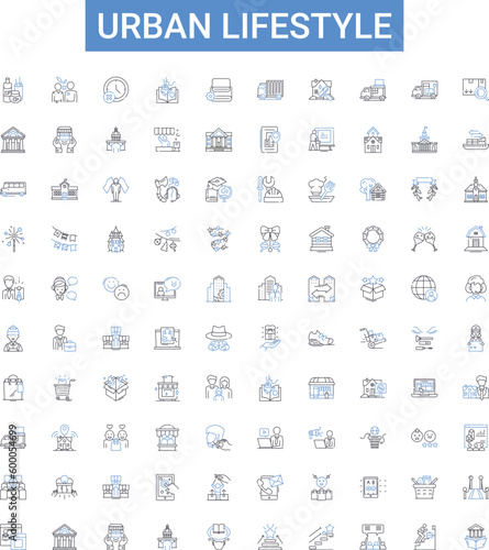 Urban lifestyle outline icons collection. Urban, lifestyle, city, metropolis, living, high-rise, skyscraper vector illustration set. transportation, commuting, diversity line signs
