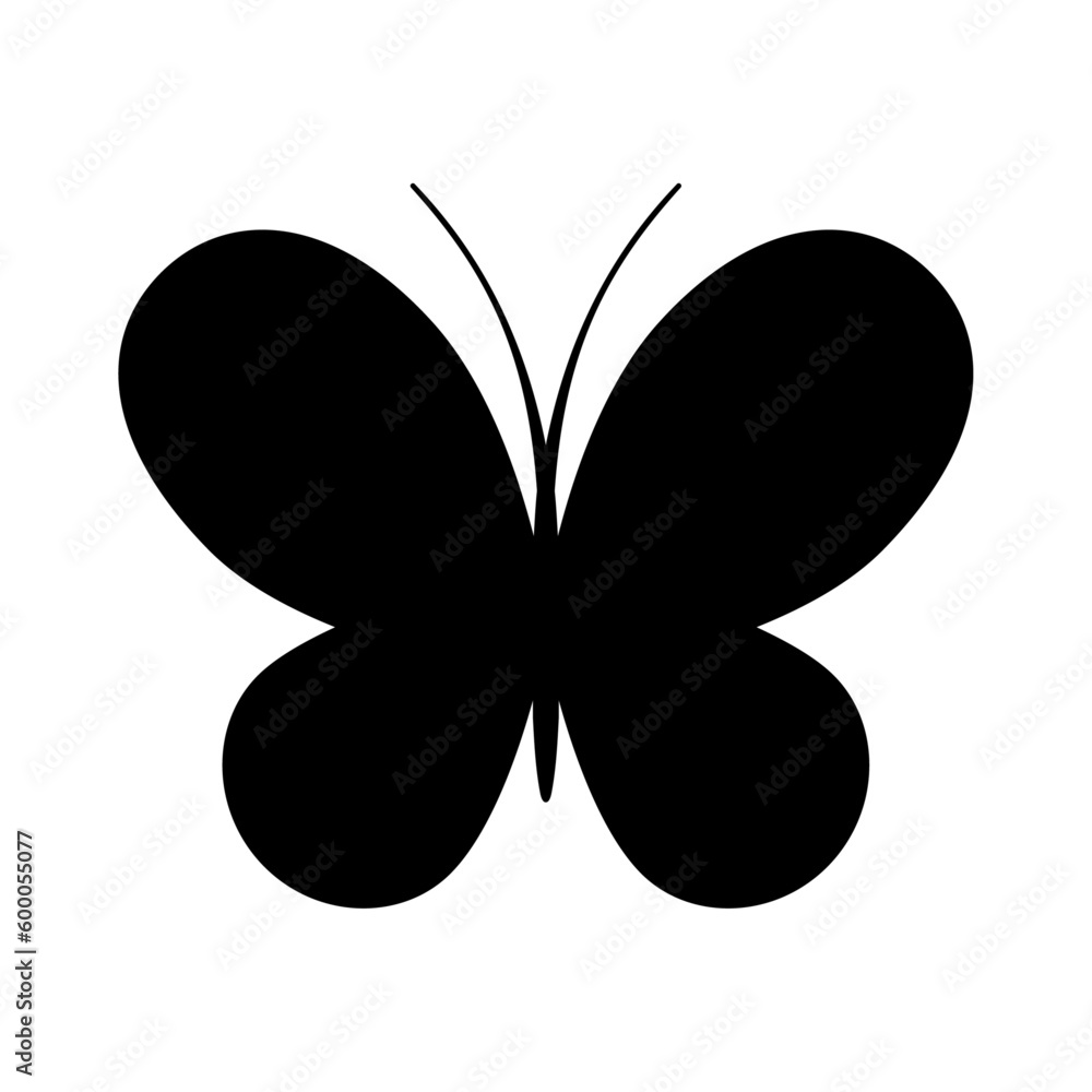 Butterfly black icon. Isolated vector element on white background. Best for seamless patterns, print, web, mobile apps logo creating and branding design.