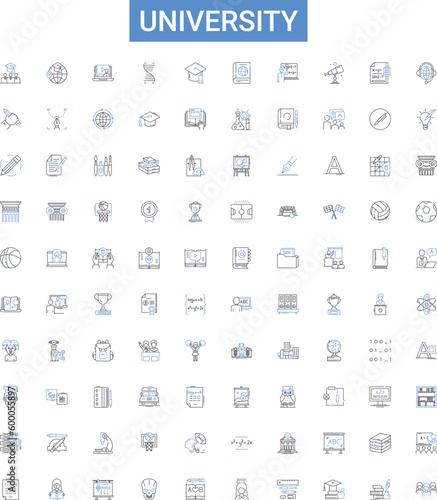 University outline icons collection. University, College, Institution, Campus, Education, Studying, Learning vector illustration set. Teaching, Degrees, Majors line signs