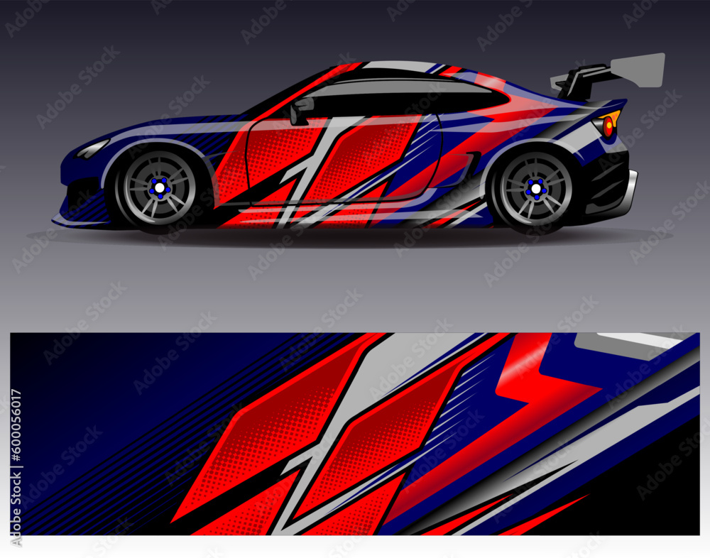 Car wrap design vector. Graphic abstract stripe racing background kit designs for wrap vehicle race car rally adventure and livery Car wrap design vector. Graphic abstract stripe racing background kit designs for wrap vehicle race car rally adventure and livery