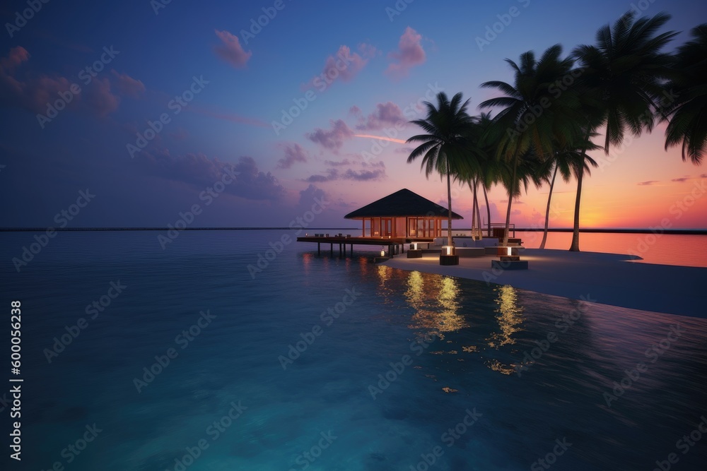 Amazing drone view of the beach and water with beautiful colors. Paradise scenery water villas with amazing sea and beach, tropical nature. summer vacation. Amazing drone view of the beach and water with beautiful colors. Paradise scenery water villas with amazing sea and beach, tropical nature. summer vacation.