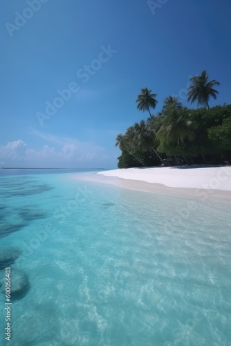 Amazing drone view of the beach and water with beautiful colors. Paradise scenery water villas with amazing sea and beach  tropical nature. summer vacation.