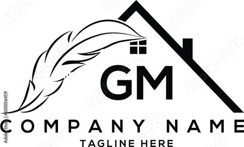 Letter gm real estate, realtor, property, construction, house, home, building, or remodeling logo
