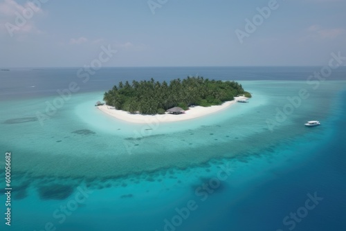 Amazing drone view of the beach and water with beautiful colors. Paradise scenery water villas with amazing sea and beach, tropical nature. summer vacation.