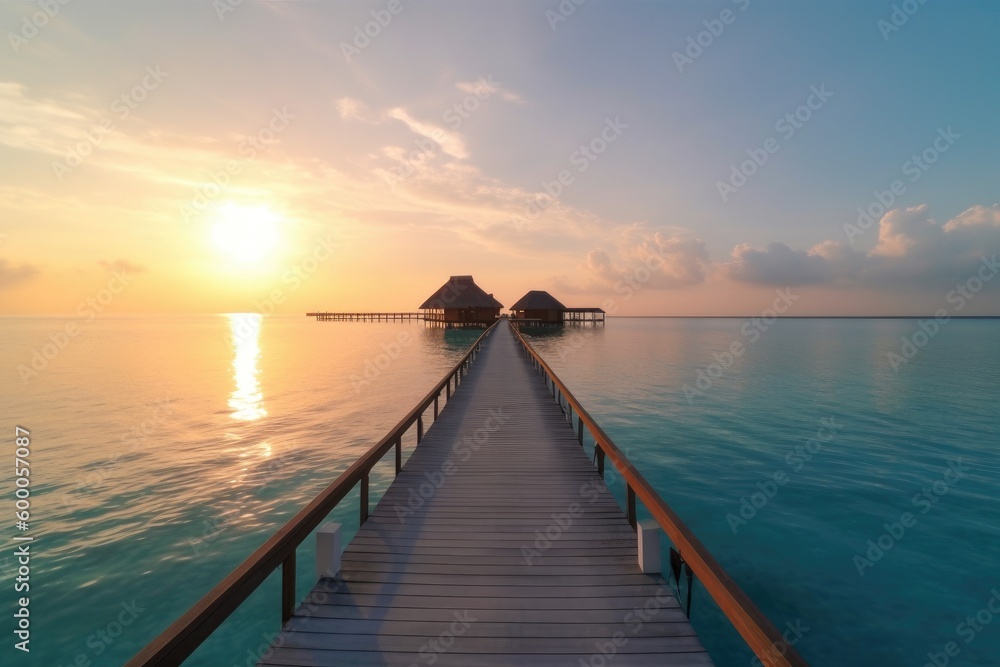 Amazing drone view of the beach and water with beautiful colors. Paradise scenery water villas with amazing sea and beach, tropical nature. summer vacation. Amazing drone view of the beach and water with beautiful colors. Paradise scenery water villas with amazing sea and beach, tropical nature. summer vacation.