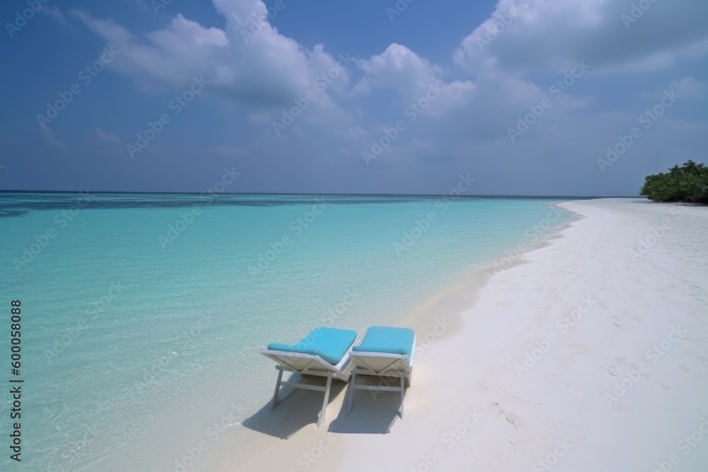 Obraz premium Amazing drone view of the beach and water with beautiful colors. Paradise scenery water villas with amazing sea and beach, tropical nature. summer vacation.