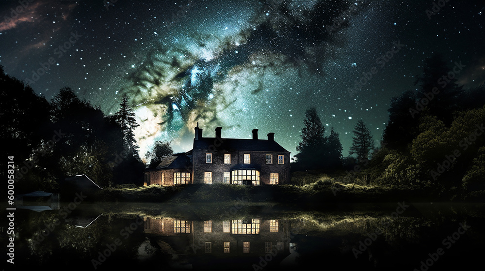 美しい夜空と洋館 | Beautiful night sky and Western-style building Generative AI 美しい夜空と洋館 | Beautiful night sky and Western-style building Generative AI