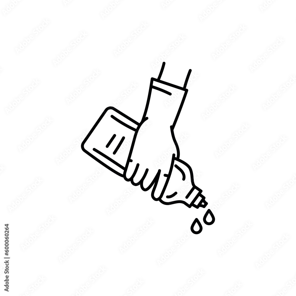 Hand with detergent black line icon. Cleaning company