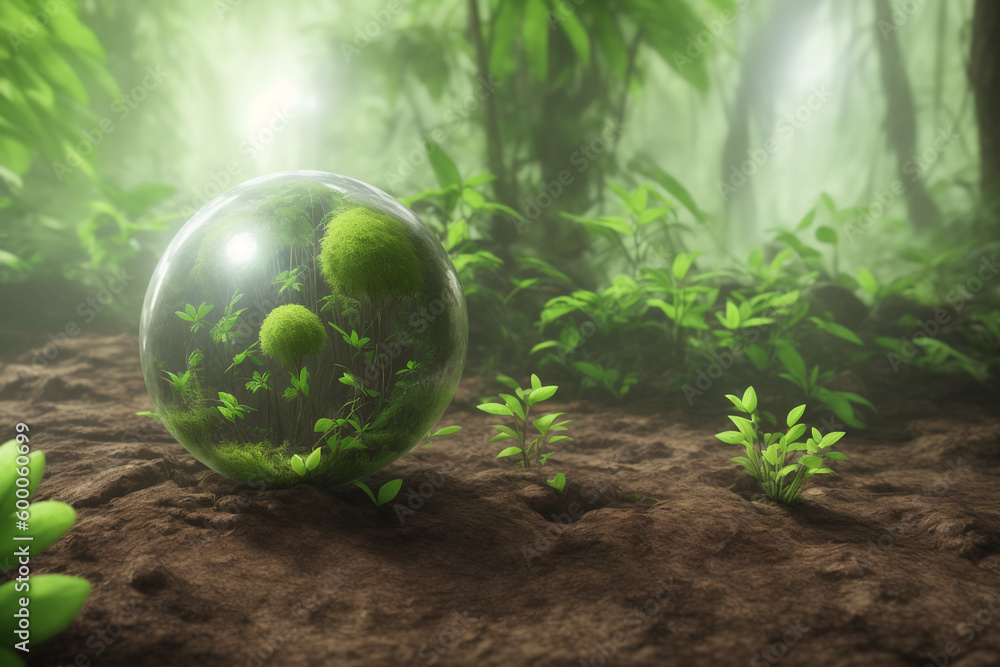 World enviroment day, save the earth, green planet in the forest. Ai Generative illustration World enviroment day, save the earth, green planet in the forest. Ai Generative illustration